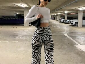 Zebra Print Fashion Casual Elastic Waist Wide-Leg Pants