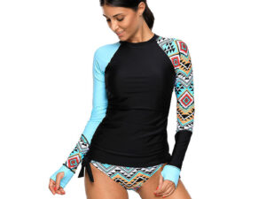 Swimwear Biking-Shirts Rashguard Surf-Top Long-Sleeve Women's Two-Piece Print Retro