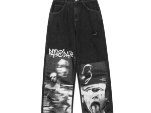 Spoof abstract character print jeans