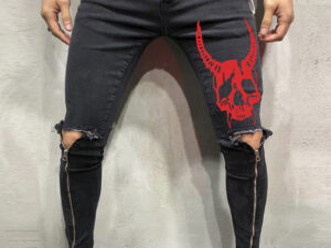 Shredded slim-leg pants