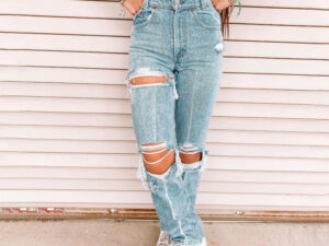 Ladies Denim Pants with Ripped Holes Women's Pants