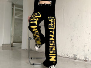 Harajuku Style Letter Print Straight Leg Women's High Waist Jeans