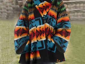 New Long Sleeve Hooded Jacket Printed Wool Coat