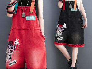 Large Size New Fashion Embroidered Denim Overalls Shorts Women