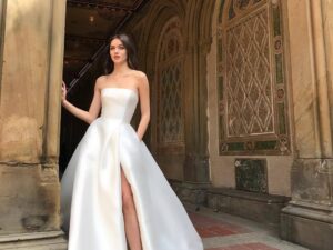 Bandeau high waist split temperament white dress