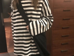 Trendy Black And White Striped Early Autumn Loose Long Sleeves
