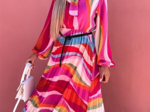 Long Sleeve Printed Casual Swing Dress