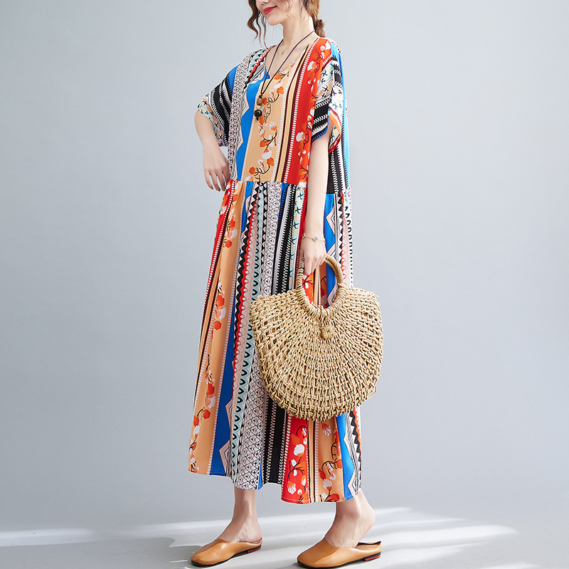 Summer Dress New Round Neck Striped Short Sleeves - Image 3