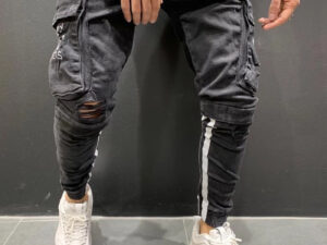 Trousers trendy knee-cut zipper trousers