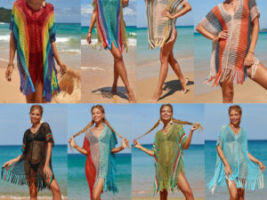 Women's Knitted Colorful Striped Beach Blouse