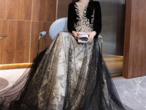 Black Moderator Long Sleeve Annual Party Dress