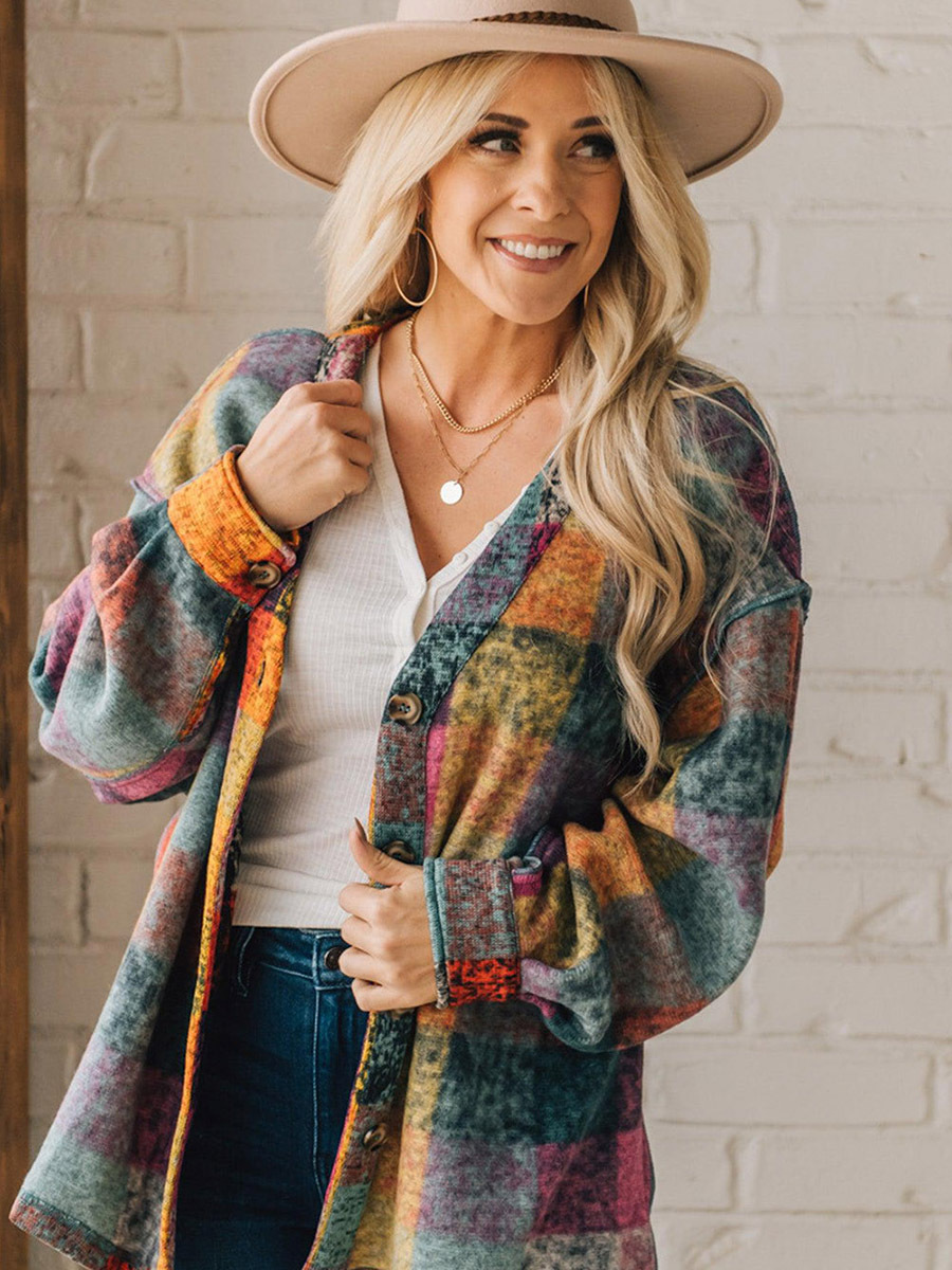 Female Multicolor Plaid Loose Jacket - Image 5
