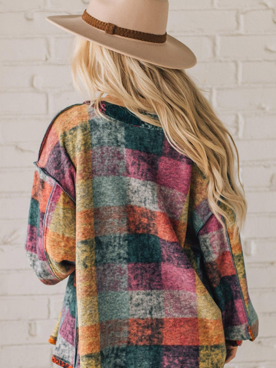 Female Multicolor Plaid Loose Jacket - Image 4