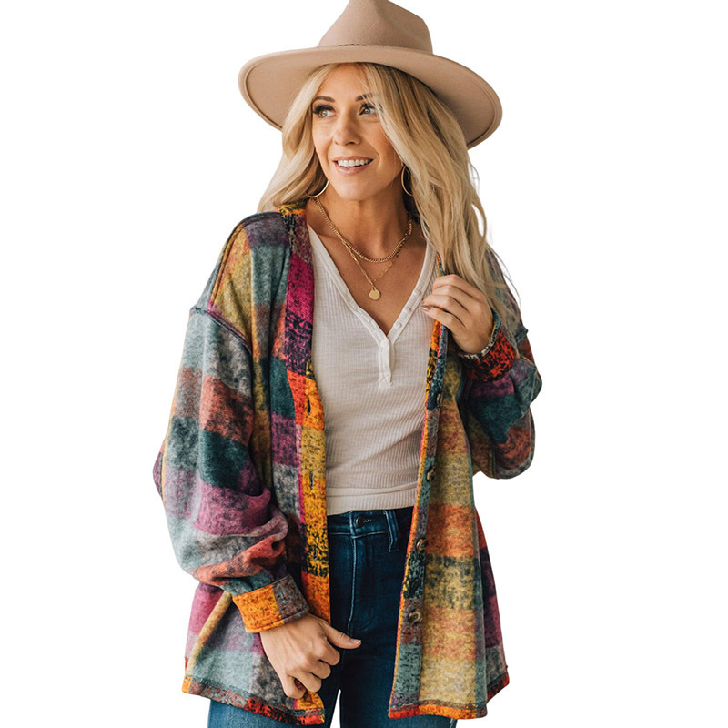 Female Multicolor Plaid Loose Jacket - Image 6