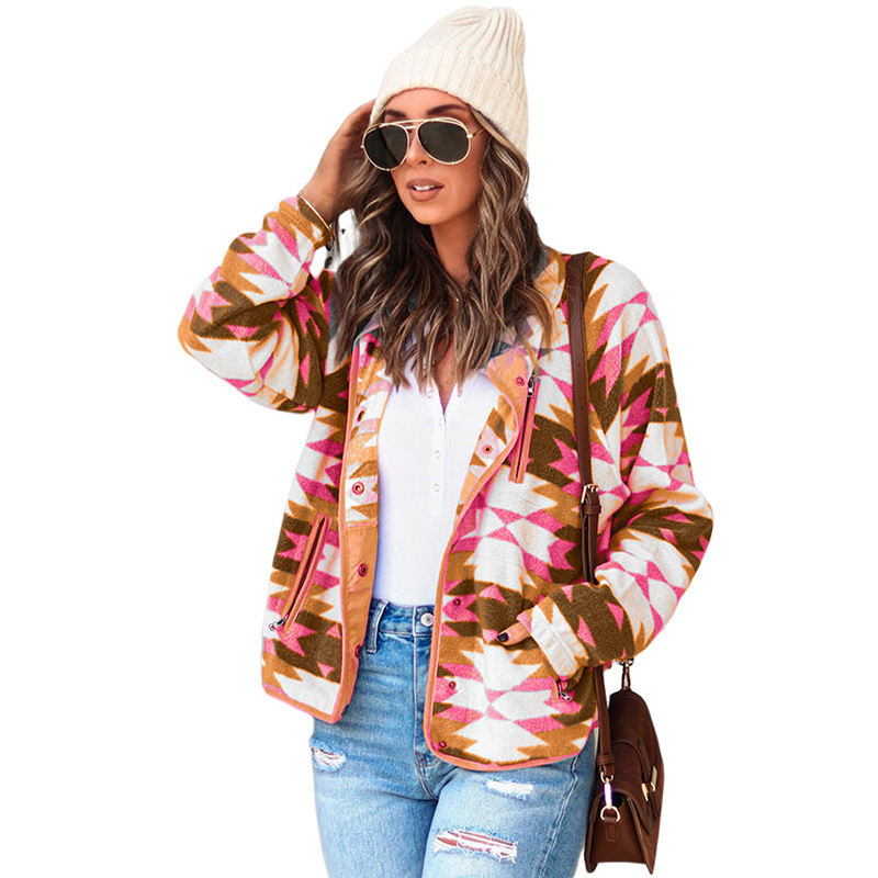 Western Style Color Matching Fleece Jacket For Women - Image 3