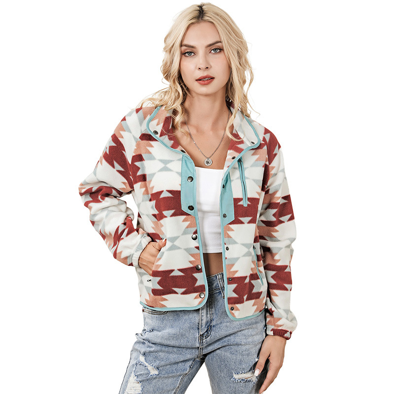 Western Style Color Matching Fleece Jacket For Women - Image 4