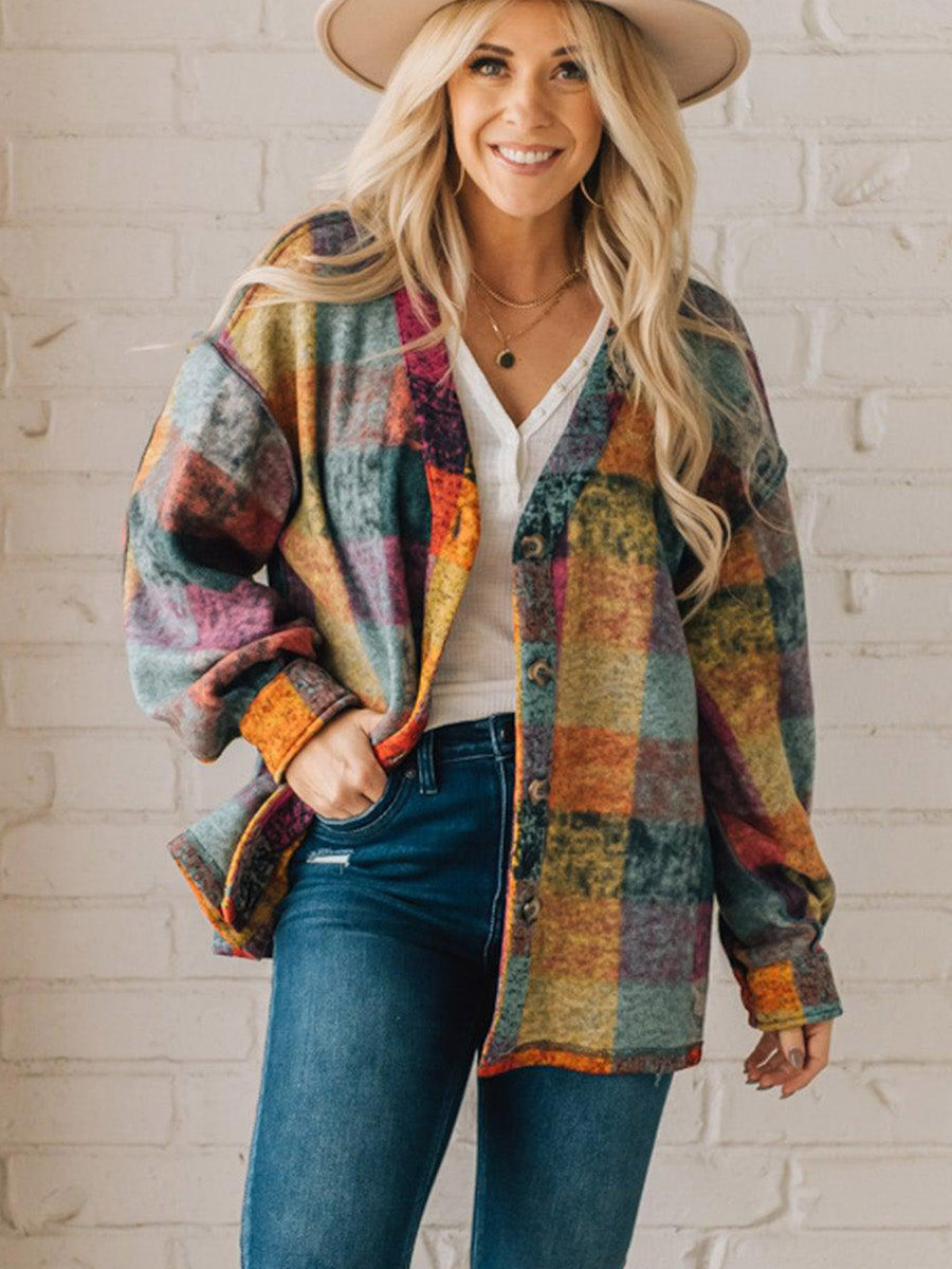 Female Multicolor Plaid Loose Jacket - Image 9