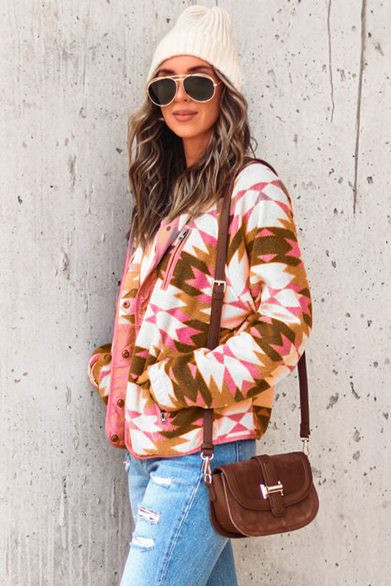 Western Style Color Matching Fleece Jacket For Women - Image 5
